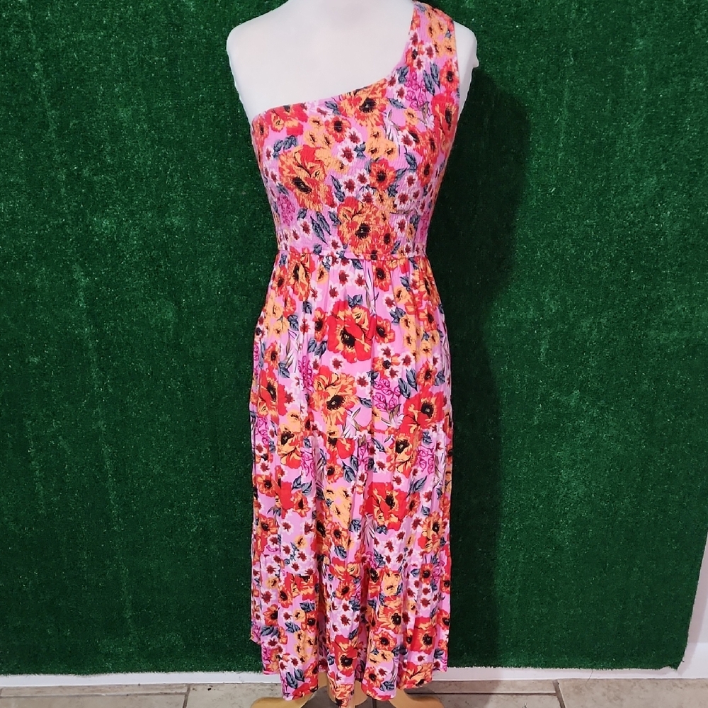 Vibrant Floral One-Shoulder Dress